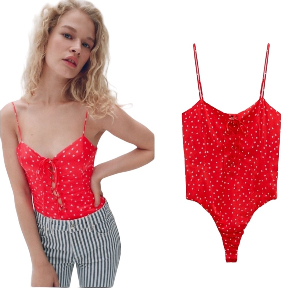 Zara Satin Effect “Stars” Bustier Bodysuit NWT